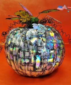 The American Store Holographic Steampunk Lighted Pumpkin Made Up Of Grunge Riveted Metal For Interior Decoration Halloween Decorations