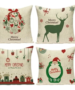 TIANZAN Life Store GZTZMY 1Pcs 45*45 Cm Happy New Year Christmas Decorations For Home Cartoon Elk Linen Decorative Pillows Cover Navidad Natal Christmas Home Decor