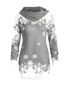 TONSEE Store Christmas Women Clothing 2018 Christmas Sweatshirt Women New Fashions Santa Claus Snowflake Skew Neck Autumn Causal Long Pullover Sweatshirts Clothes