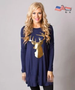 Onlineamericanstore Fashion Women Christmas Printed Casual Party Long Sleeve Mini Sundress Dress For Women Christmas Women Clothing