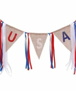 Onlineamericanstore 2M USA Burlap Pennant Bunting Banner Hanging Decor For American National Day Forth Of July Independence Day
