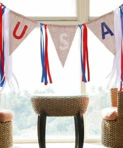 Onlineamericanstore 2M USA Burlap Pennant Bunting Banner Hanging Decor For American National Day Forth Of July Independence Day