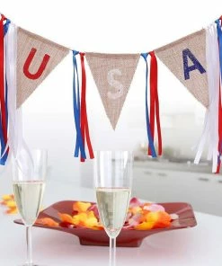 Onlineamericanstore 2M USA Burlap Pennant Bunting Banner Hanging Decor For American National Day Forth Of July Independence Day