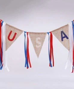 Onlineamericanstore 2M USA Burlap Pennant Bunting Banner Hanging Decor For American National Day Forth Of July Independence Day