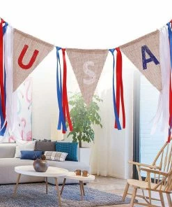 Onlineamericanstore 2M USA Burlap Pennant Bunting Banner Hanging Decor For American National Day Forth Of July Independence Day