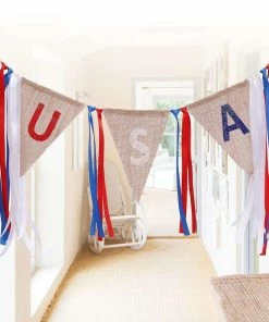Onlineamericanstore 2M USA Burlap Pennant Bunting Banner Hanging Decor For American National Day Forth Of July Independence Day