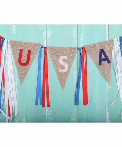 Onlineamericanstore 2M USA Burlap Pennant Bunting Banner Hanging Decor For American National Day Forth Of July Independence Day