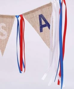 Onlineamericanstore 2M USA Burlap Pennant Bunting Banner Hanging Decor For American National Day Forth Of July Independence Day
