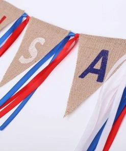 Onlineamericanstore 2M USA Burlap Pennant Bunting Banner Hanging Decor For American National Day Forth Of July Independence Day
