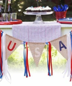 Onlineamericanstore 2M USA Burlap Pennant Bunting Banner Hanging Decor For American National Day Forth Of July Independence Day