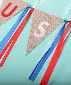 Onlineamericanstore 2M USA Burlap Pennant Bunting Banner Hanging Decor For American National Day Forth Of July Independence Day