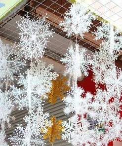 Condi Craftdiy Store 30pcs/lot New Arrival 11cm Christmas Ornament White Plastic Christmas Snowflake Tree Window Christmas Decorations For Home