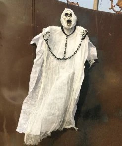 Giftower Party Store 36inch 90cm Tall White Halloween Decoration Hanging Ghost With Chain Light Up Eyes Sound And Sensor For Halloween Props Halloween Decorations
