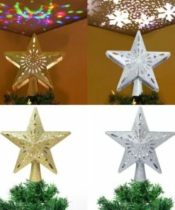 Nine Suns Store Christmas Decorations 3D Hollow Star Christmas Tree Top Rotatable LED Snowflake Projector Lights Enhance Holiday Atmosphere Decor