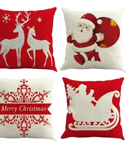 TIANZAN Life Store GZTZMY 1Pcs 45*45 Cm Happy New Year Christmas Decorations For Home Cartoon Elk Linen Decorative Pillows Cover Navidad Natal Christmas Home Decor