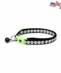 Pugs2Persians Glowing Skulls Cat Collar On Black | Small And Large Cat / Kitten Collar | Glow In The Dark