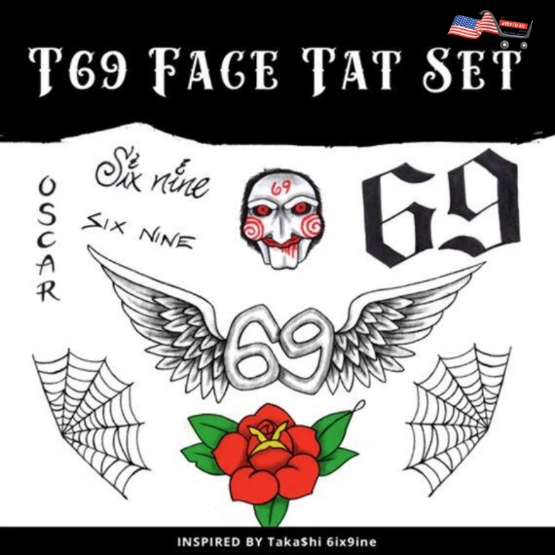 The American Store T69 Face Tattoo Set Inspired By Tekashi 6ix9ine | Halloween Face Tattoos 5 The American Store T69 Face Tattoo Set Inspired By Tekashi 6ix9ine | Halloween Face Tattoos