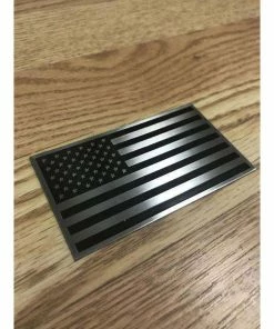 The American Store Flags & Banner 3D American Flag Aluminum Badge Emblem For Your Car, Truck Or Motorcycle. Black On Silver 2x3.5" With Double Sided Tape.