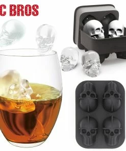 JCBROS Store 4 Grids 3D Skull Head Ice Cube Mold Halloween Skull Shaped Whisky Wine Ice Cube Tray Maker Chocolate Mould Bar Party Supplies Trending