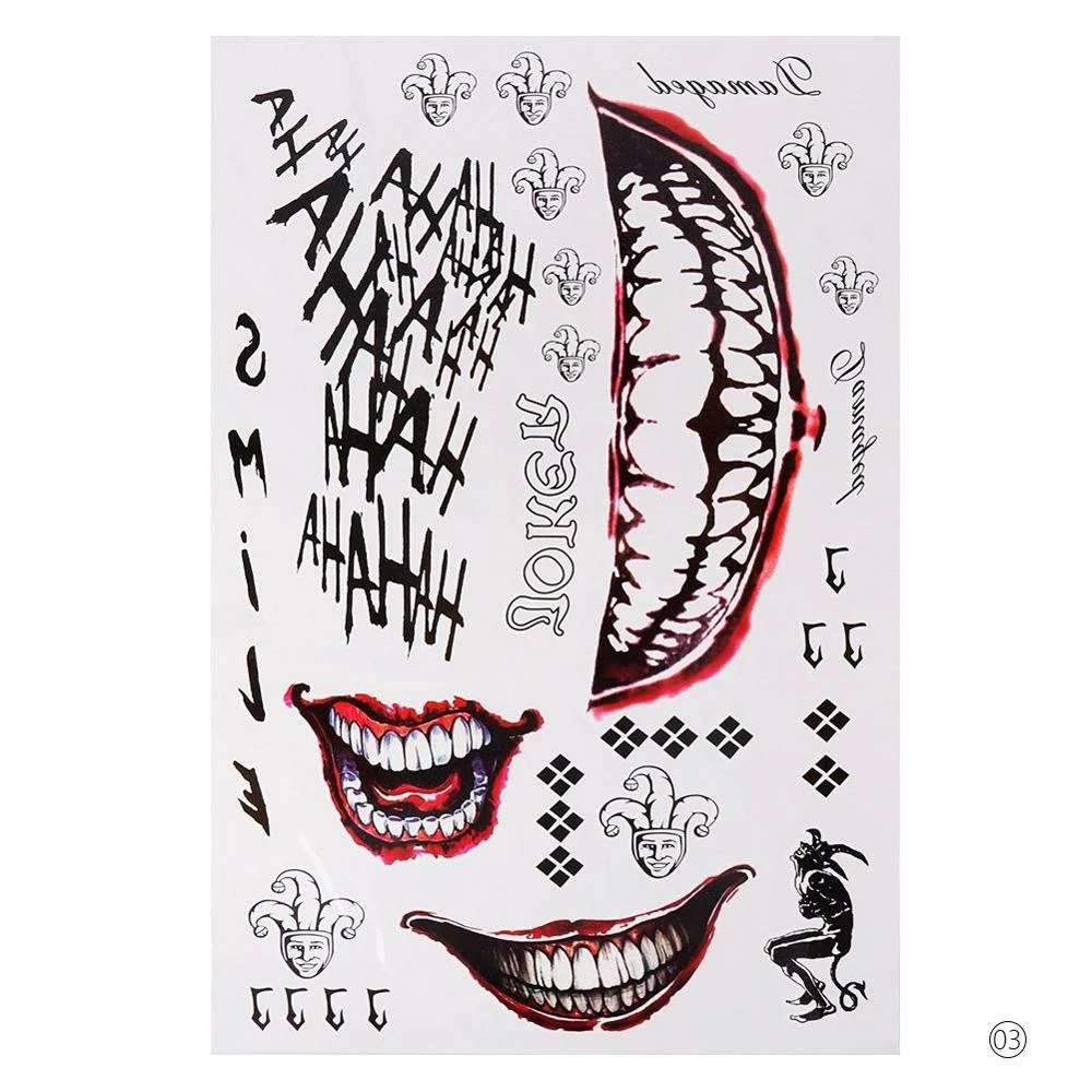 The American Store 4 Styles Halloween Cosplay The Joker Temporary Tattoo Stickers Body Art Tattoos For Face Arm 20X29.6cm #255337 5 The American Store 4 Styles Halloween Cosplay The Joker Temporary Tattoo Stickers Body Art Tattoos For Face Arm 20X29.6cm #255337