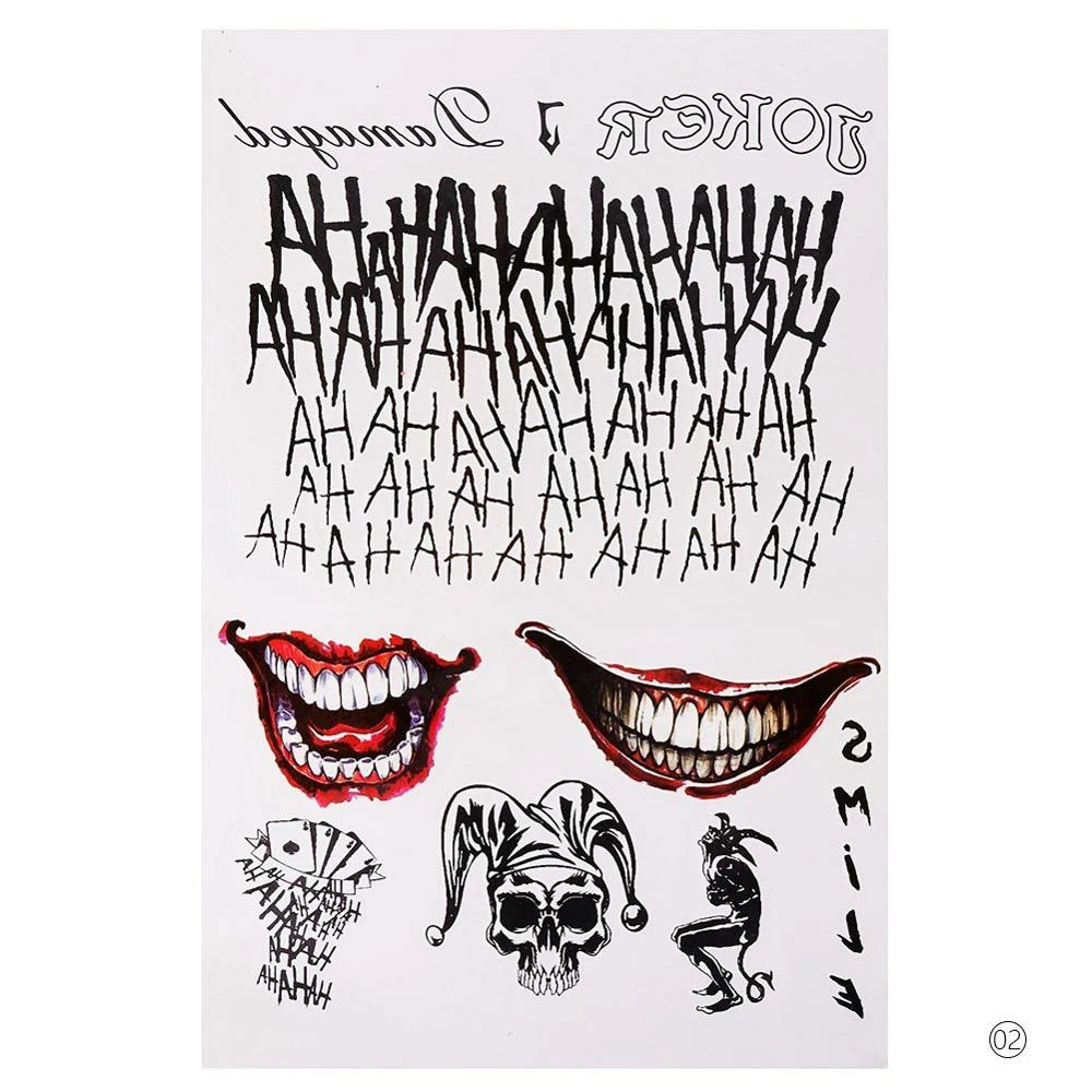 The American Store 4 Styles Halloween Cosplay The Joker Temporary Tattoo Stickers Body Art Tattoos For Face Arm 20X29.6cm #255337 4 The American Store 4 Styles Halloween Cosplay The Joker Temporary Tattoo Stickers Body Art Tattoos For Face Arm 20X29.6cm #255337