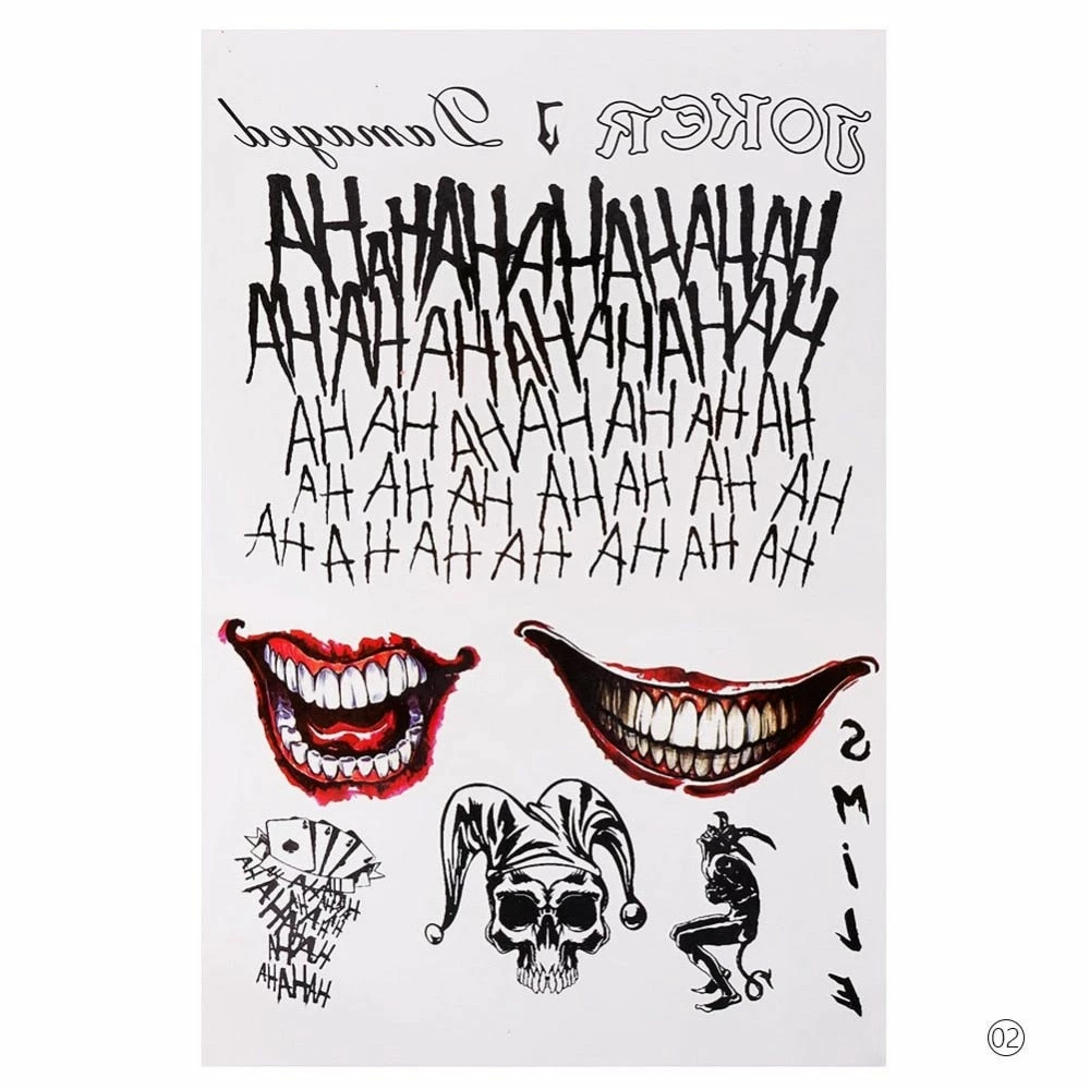 The American Store 4 Styles Halloween Cosplay The Joker Temporary Tattoo Stickers Body Art Tattoos For Face Arm 20X29.6cm #255337 10 The American Store 4 Styles Halloween Cosplay The Joker Temporary Tattoo Stickers Body Art Tattoos For Face Arm 20X29.6cm #255337