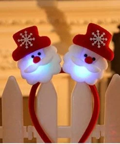 Online American Store Christmas Snowman Decorations Lovely Christmas Santa Reindeer Snowman Bear LED Light Headband Hair Band Lightening Double Head Xmas Decoration Red New Years E