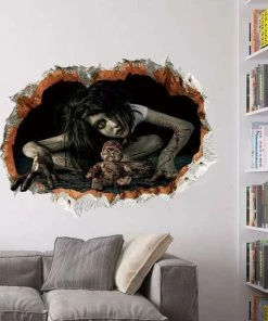 Online American Store Halloween Decorations 45*60cm Halloween Decoration 3d View Scary Bloody Broken Ghost Sticker Home Halloween Party DIY Decoration ZM