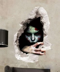 Online American Store Halloween Decorations 45*60cm Halloween Decoration 3d View Scary Bloody Broken Ghost Sticker Home Halloween Party DIY Decoration ZM