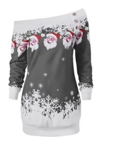 Apparels Store KANCOOLD Hoodies For Women Streetwear Sweatshirt Clothes Fashion Merry Christmas Santa Claus Print Skew Collar Blouse S10 SE21 Christmas Women Clothing