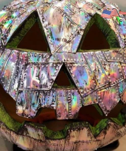The American Store Holographic Steampunk Lighted Pumpkin Made Up Of Grunge Riveted Metal For Interior Decoration Halloween Decorations