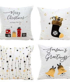 TIANZAN Life Store GZTZMY 1Pcs 45*45 Cm Happy New Year Christmas Decorations For Home Cartoon Elk Linen Decorative Pillows Cover Navidad Natal Christmas Home Decor