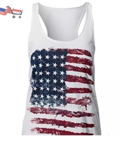 Onlineamericanstore UNIQUEONE Fashion Women Patriotic American Flag Print Sleeveless Casual T-Shirt & Tank Top