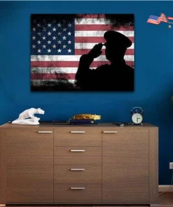 Onlineamericanstore The Army Rangers Saluting Military Art - Patriotic Rustic American Flag Wall Art Army Wall Decor- US Marines Navy Seals Wall Decor & Art