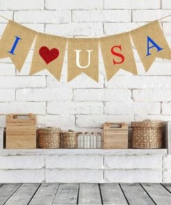 Onlineamericanstore 4th Of July Flag Banners L Love USA String Banner Handmade Banner For American Independence Day Party Decoration Supplies