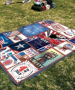 Onlineamericanstore 4th Of July Independence Day Printed Camping Blanket Decorative Quilt For Traveling Picnics Beach Trips Concerts Home Decor Patriotic Theme Party Supplies
