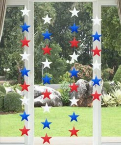 Onlineamericanstore Patriotic Theme Party Supplies 4th Of July USA Paper Star Garlands 4m Long String Chain Independence Day Party Banner Handmade Decoration