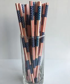 Onlineamericanstore Patriotic Theme Party Supplies 50pcs Star And Stripe Drinking Straws For 4th Of July Celebration Disposable Paper Straws For Independence Day Party