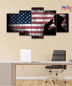 Onlineamericanstore The Army Rangers Saluting Military Art - Patriotic Rustic American Flag Wall Art Army Wall Decor- US Marines Navy Seals Wall Decor & Art