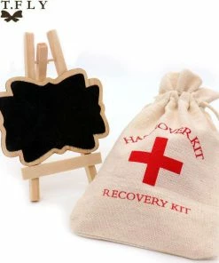 HONGKONG DMAX LIMITED 5pcs Wedding Hangover Kit Bags 10*14cm Cotton Cross Jewelry Favor Bags Bachelorette Hen Bridal Shower Champagne Party Gift Bag