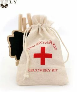 HONGKONG DMAX LIMITED 5pcs Wedding Hangover Kit Bags 10*14cm Cotton Cross Jewelry Favor Bags Bachelorette Hen Bridal Shower Champagne Party Gift Bag