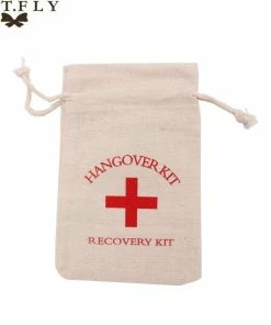 HONGKONG DMAX LIMITED 5pcs Wedding Hangover Kit Bags 10*14cm Cotton Cross Jewelry Favor Bags Bachelorette Hen Bridal Shower Champagne Party Gift Bag
