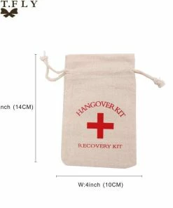 HONGKONG DMAX LIMITED 5pcs Wedding Hangover Kit Bags 10*14cm Cotton Cross Jewelry Favor Bags Bachelorette Hen Bridal Shower Champagne Party Gift Bag