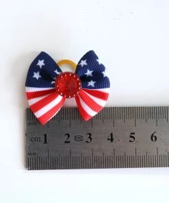 Onlineamericanstore Patriotic Theme Party Supplies 60pcs Handmade Pet Puppy Dog Cat Hair Bows For 4th Of July With Rhinestone Red White Blue Pet Hair Accessories Pet Supplies