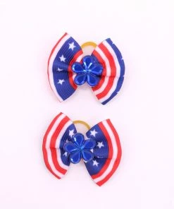 Onlineamericanstore Patriotic Theme Party Supplies 60pcs Handmade Pet Puppy Dog Cat Hair Bows For 4th Of July With Rhinestone Red White Blue Pet Hair Accessories Pet Supplies