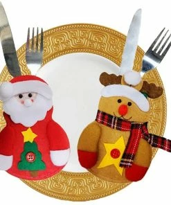 Xenon30 2pcs Xmas Decor Santa Claus Snowman Kitchen Tableware Holder Pocket Dinner Cutlery Bag Party Christmas Table Decoration Cutlery