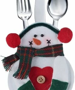 Xenon30 2pcs Xmas Decor Santa Claus Snowman Kitchen Tableware Holder Pocket Dinner Cutlery Bag Party Christmas Table Decoration Cutlery