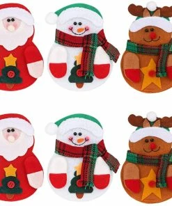 Xenon30 2pcs Xmas Decor Santa Claus Snowman Kitchen Tableware Holder Pocket Dinner Cutlery Bag Party Christmas Table Decoration Cutlery