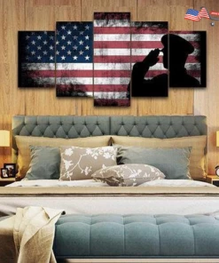 Onlineamericanstore The Army Rangers Saluting Military Art - Patriotic Rustic American Flag Wall Art Army Wall Decor- US Marines Navy Seals Wall Decor & Art