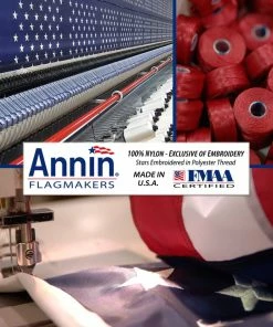 Online American Store Annin Flagmakers Model 2270 American Flag 5x8 Ft. Nylon SolarGuard Nyl-Glo, 100% Made In USA With Sewn Stripes, Embroidered Stars And Brass Grommets.